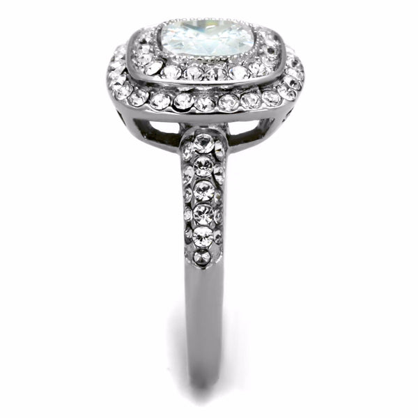 Women's 6x6mm Cushion CZ Center in Cushion Shape Stainless Steel Cocktail Ring - LA NY Jewelry