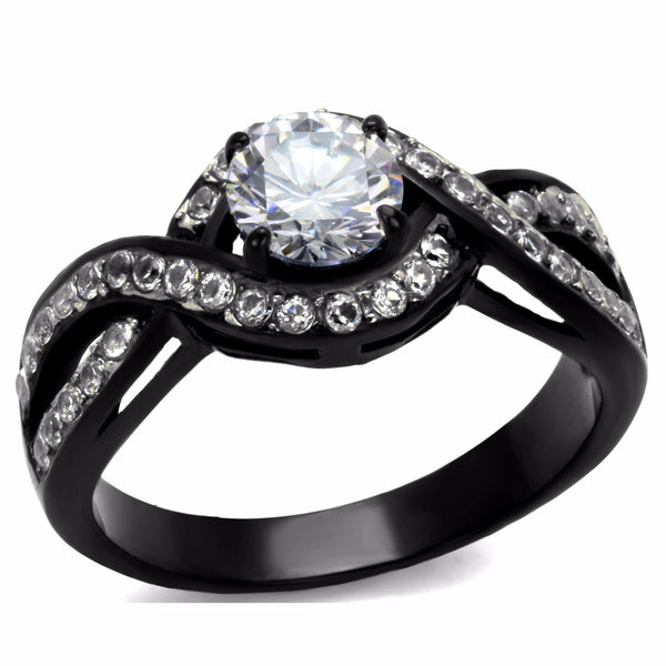 6x6mm Round Cut CZ Two-Tone Black IP Stainless Steel Bridal Ring - LA NY Jewelry