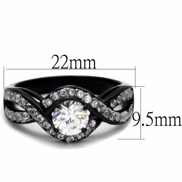 6x6mm Round Cut CZ Two-Tone Black IP Stainless Steel Bridal Ring - LA NY Jewelry