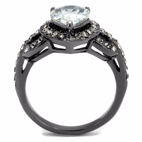 10x8mm Pear Cut CZ Light Black IP Stainless Steel Wedding Ring - LA NY Jewelry