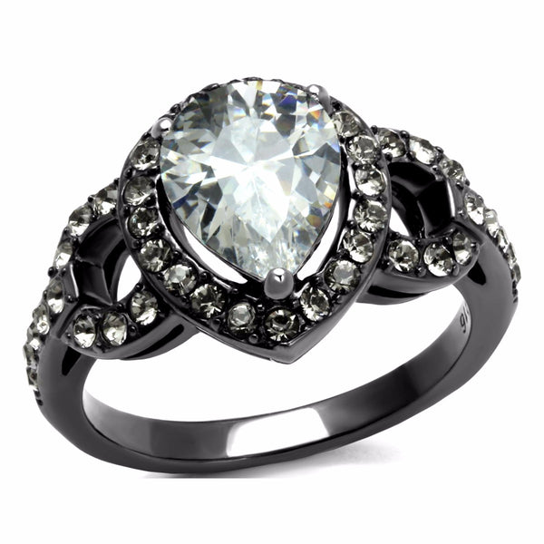 10x8mm Pear Cut CZ Light Black IP Stainless Steel Wedding Ring - LA NY Jewelry