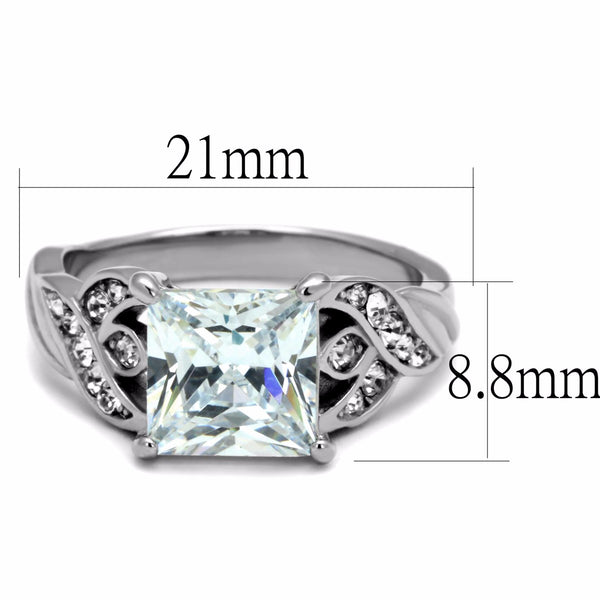 Big 8x8mm Princess Cut Clear CZ Stainless Steel Wedding Ring - LA NY Jewelry