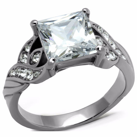 Big 8x8mm Princess Cut Clear CZ Stainless Steel Wedding Ring - LA NY Jewelry