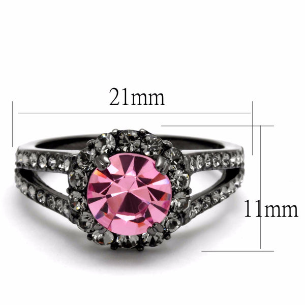 7.5x7.5mm Round Cut Light Pink CZ Light Black IP Stainless Steel Wedding Ring - LA NY Jewelry