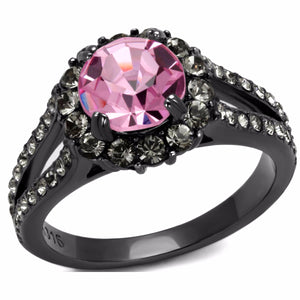 7.5x7.5mm Round Cut Light Pink CZ Light Black IP Stainless Steel Wedding Ring - LA NY Jewelry