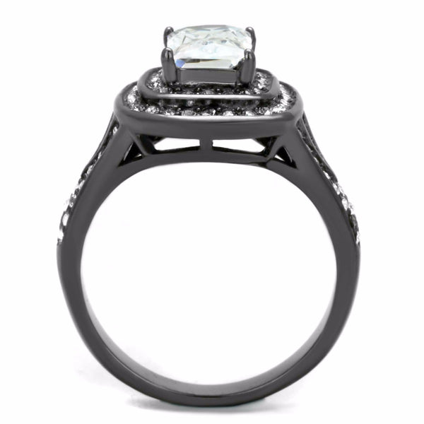 8x6mm Rectangle Cut CZ Light Black IP (IP Gun) Stainless Steel Cocktail Ring - LA NY Jewelry