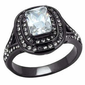 8x6mm Rectangle Cut CZ Light Black IP (IP Gun) Stainless Steel Cocktail Ring - LA NY Jewelry
