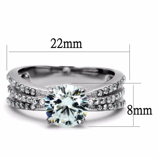 8x8mm Round CZ Center Three Side Rows Stainless Steel Bridal Ring - LA NY Jewelry