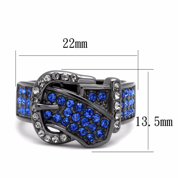 Royal Blue Multi Color Crystal IP Light Black Stainless Steel Belt Buckle Ring - LA NY Jewelry