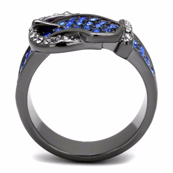 Royal Blue Multi Color Crystal IP Light Black Stainless Steel Belt Buckle Ring - LA NY Jewelry