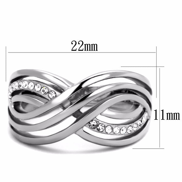 Top Grade Crystal Three Waves Line X Shape Stainless Steel Band - LA NY Jewelry