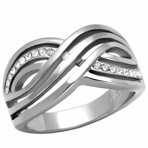Top Grade Crystal Three Waves Line X Shape Stainless Steel Band - LA NY Jewelry