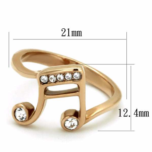 Top Grade Crystal on Music Note Symbol Rose Gold IP Stainless Steel Ring - LA NY Jewelry