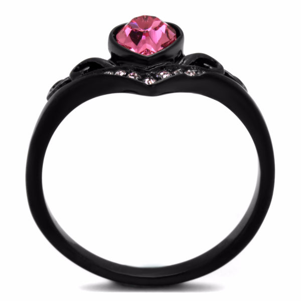 5x5mm Heart Cut Pink Rose CZ Black IP Stainless Steel Ring - LA NY Jewelry