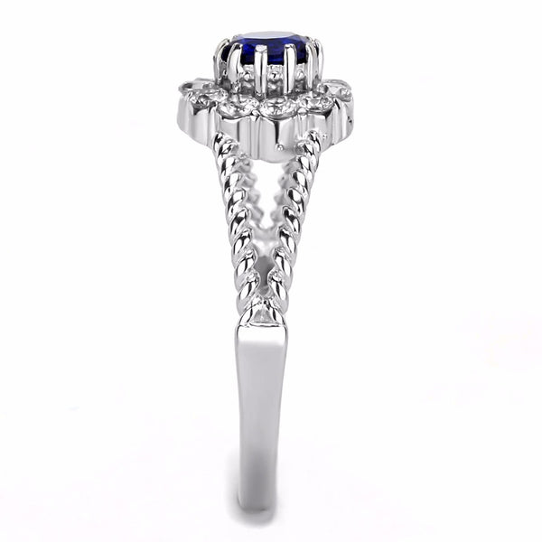 Women's 5x5mm Round Cut Sapphire CZ Center Stainless Steel Cocktail Ring - LA NY Jewelry