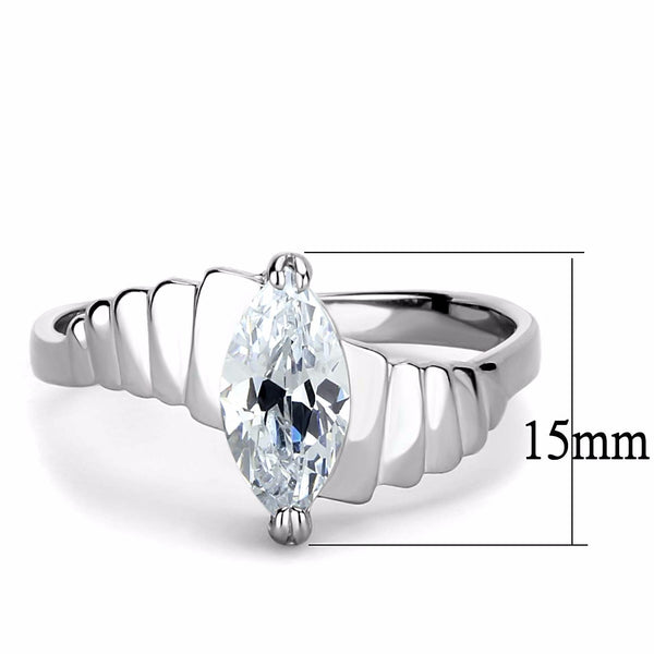 10x5mm Marquise Cut CZ Solitaire Stainless Steel Bridal Ring - LA NY Jewelry