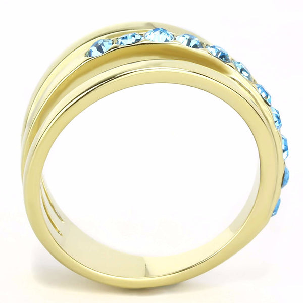 3x3mm Round Cut Sea Blue Topaz CZ Gold IP Stainless Steel Band - LA NY Jewelry