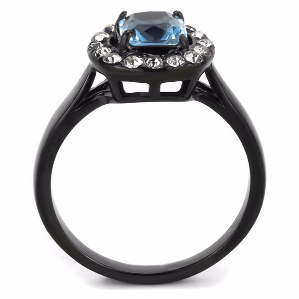 Women's 6x6mm Princess Cut Topaz CZ Center Black IP Stainless Steel Cocktail Ring - LA NY Jewelry
