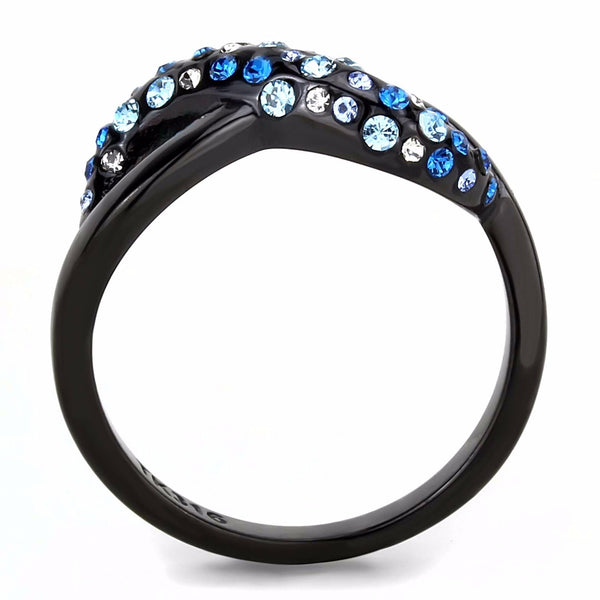 Top Grade Multi-Color Crystal Wavy Line X Shape Black IP Stainless Steel Band - LA NY Jewelry