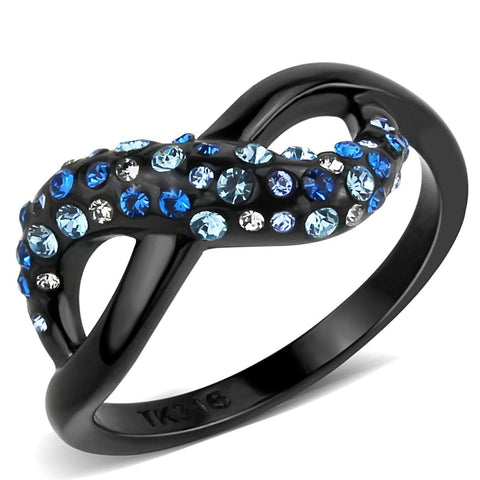 Top Grade Multi-Color Crystal Wavy Line X Shape Black IP Stainless Steel Band - LA NY Jewelry