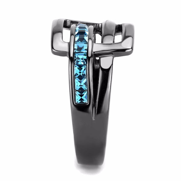 3x3mm Princess Cut Sea Blue Topaz CZ Light Black IP Stainless Steel Band - LA NY Jewelry