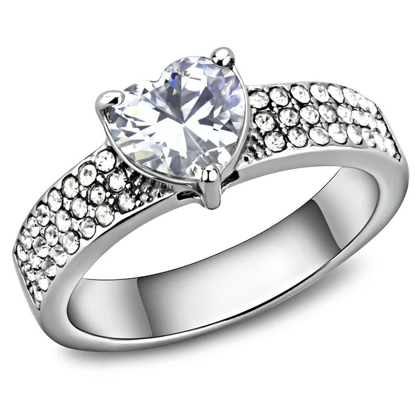 Womens 1 Carat Heart Cut CZ Stainless Steel Non Tarnish Wedding Anniversary Ring - LA NY Jewelry