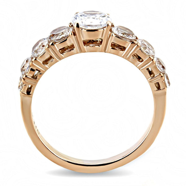 6x6mm Round Cut CZ Center Rose Gold IP Stainless Steel Wedding Anniversary Ring - LA NY Jewelry