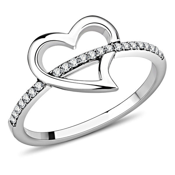 AAA Grade Clear CZ Heart Shape Stainless Steel Womens Infinity Pave Thin Band