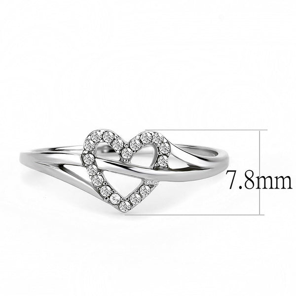 AAA Grade Clear CZ on Heart Shape Stainless Steel Womens Eternity Pave Thin Band