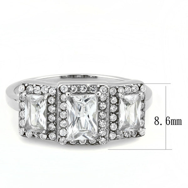 Luxury Three Stone Type AAA Clear CZ Stainless Steel Womens Wedding Promise Ring