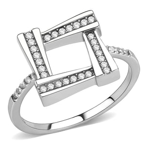 AAA Grade Clear CZ on Square Shape Stainless Steel Womens Eternity Pave Thin Band