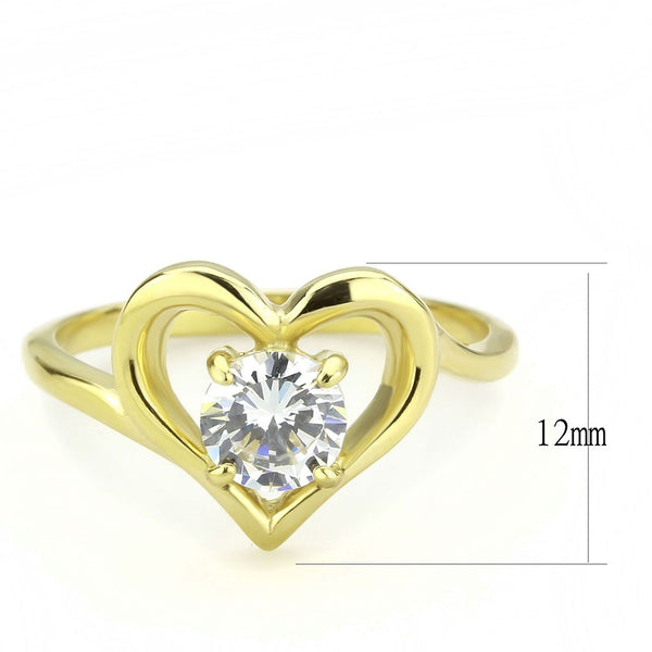6x6mm Clear Round CZ Inside Heart Shape Womens Gold IP Stainless Steel Band