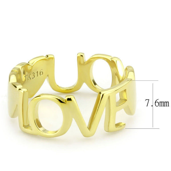 Love You Lettering Between Heart Shape Womens Gold IP Stainless Steel Band