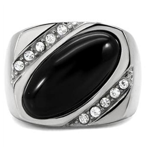 Simulated Onyx & CZ 316 Stainless Steel Mens Wide Band Ring - LA NY Jewelry