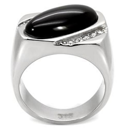 Simulated Onyx & CZ 316 Stainless Steel Mens Wide Band Ring - LA NY Jewelry