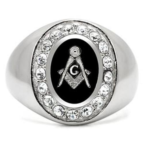 316L Stainless Steel Mason Mens Onyx & CZ Ring - LA NY Jewelry