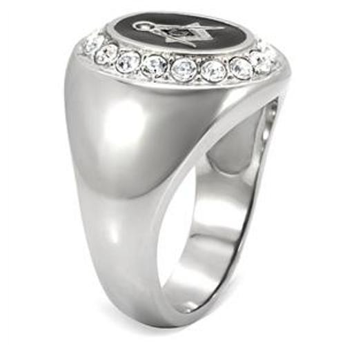 316L Stainless Steel Mason Mens Onyx & CZ Ring - LA NY Jewelry