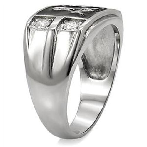 316L Stainless Steel Mason Mens Onyx & 4 CZ Ring - LA NY Jewelry