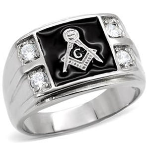 316L Stainless Steel Mason Mens Onyx & 4 CZ Ring - LA NY Jewelry