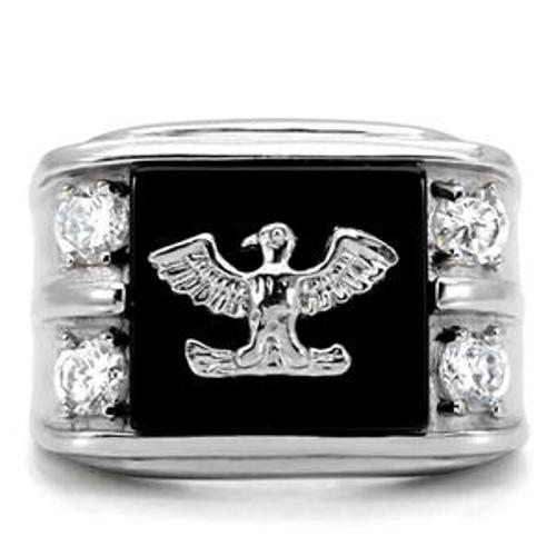 316L Stainless Steel American Eagle on Onyx & CZ Ring - LA NY Jewelry