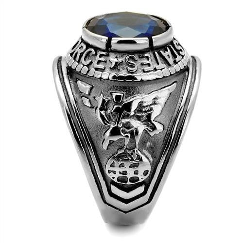 316 Stainless Steel Wide Band Air Force Mens Sapphire CZ Ring