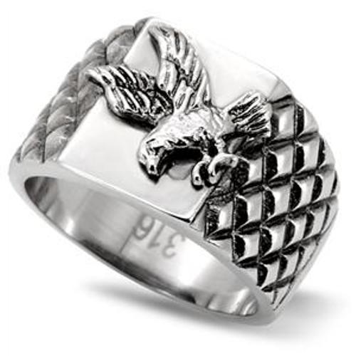 316 Stainless Steel Men's Soaring Eagle Textured Band Ring - LA NY Jewelry