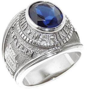 316 Stainless Steel Wide Band Marine Mens Sapphire CZ Ring - LA NY Jewelry