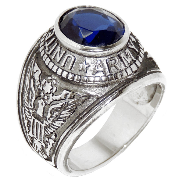316 Stainless Steel Wide Band Army Mens Sapphire CZ Ring - LA NY Jewelry