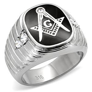 316 Stainless Steel Masonic Mason Men's Ring in Simulated Onyx - LA NY Jewelry