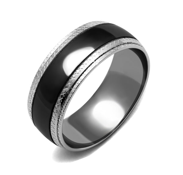 3 PCS Couple Black IP Stainless Steel 8x6mm Oval Cut CZ Engagement Ring Set Mens Matching Band
