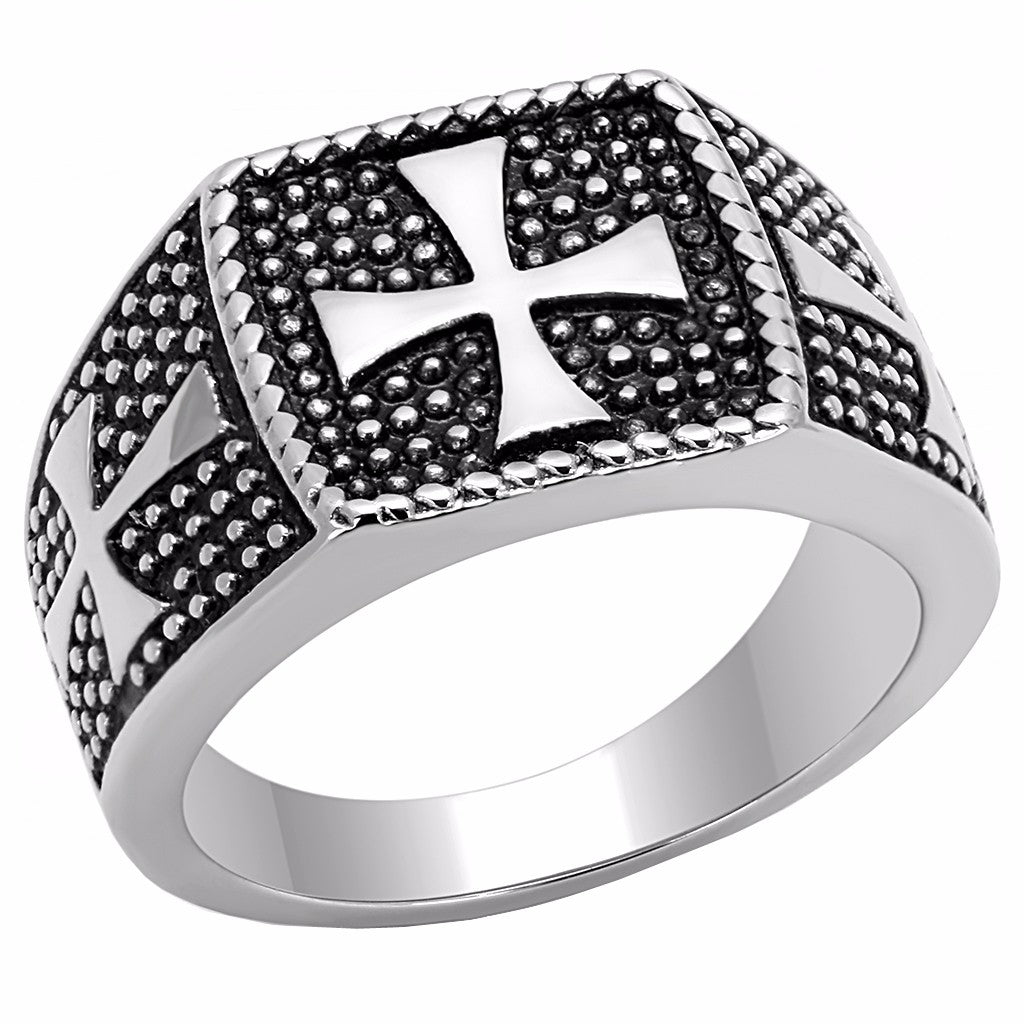 Three Simple Medieval Cross 316 Stainless Steel Mens Casting Ring - LA NY Jewelry