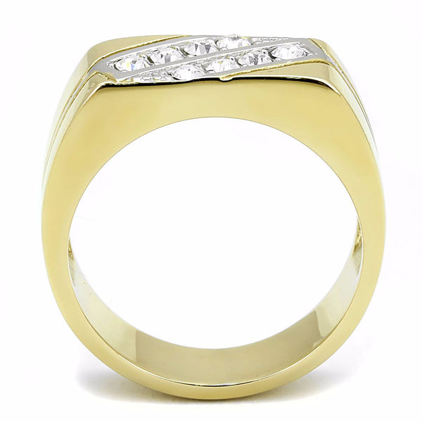 Top Grade Crystal Set in Two-Tone IP Gold Stainless Steel Mens Ring - LA NY Jewelry