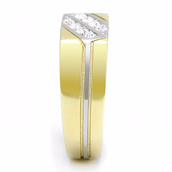 Top Grade Crystal Set in Two-Tone IP Gold Stainless Steel Mens Ring - LA NY Jewelry