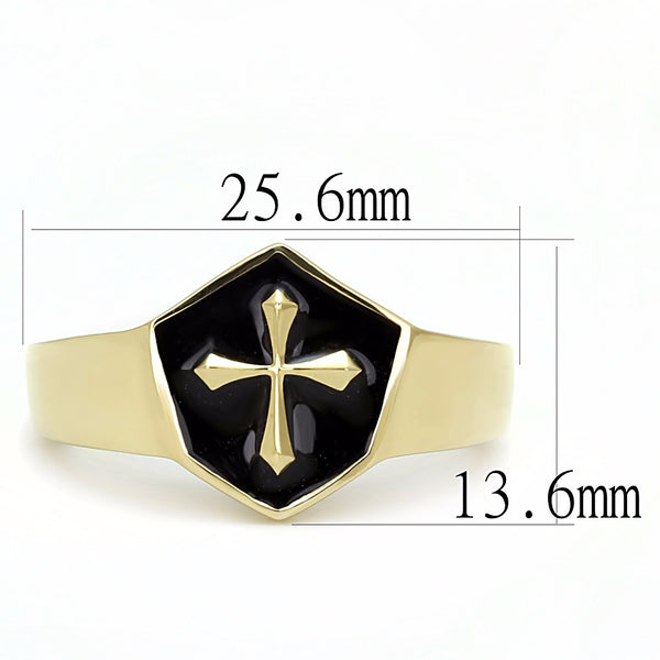 Medieval Cross in Black background Shield Shape Gold IP Stainless Steel Ring - LA NY Jewelry